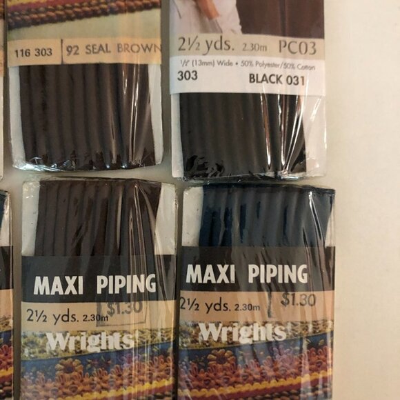 6 packs Wrights Maxi Piping 1/2" x 2 1/2yds Black, Seal Brown, Teal #2512 - Picture 4 of 5